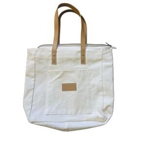 cozy earth white and tan canvas tote bag 12" tall